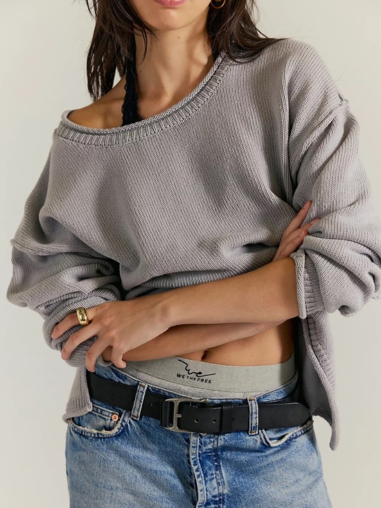 We The Free Sweaters - NWT FREE PEOPLE WE THE FREE Ella Roll-Neck Cotton Knit Sweater | Silver Lining